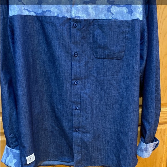 7 Diamonds Mens Long Sleeve Button Front Blue Camo Flip Cuff Shirt Size XL - Picture 6 of 10